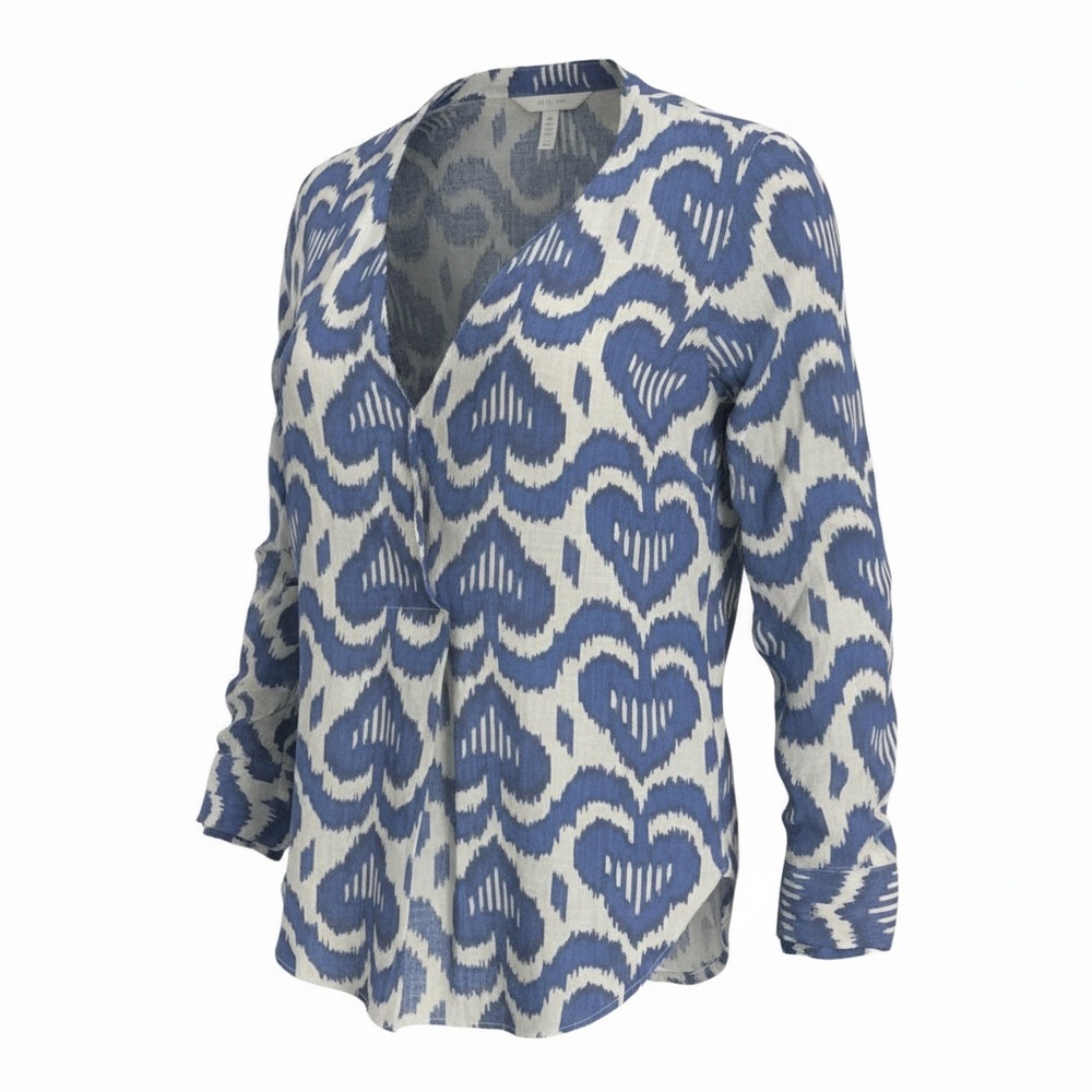 Elegant Blue Heart Pattern Blouse